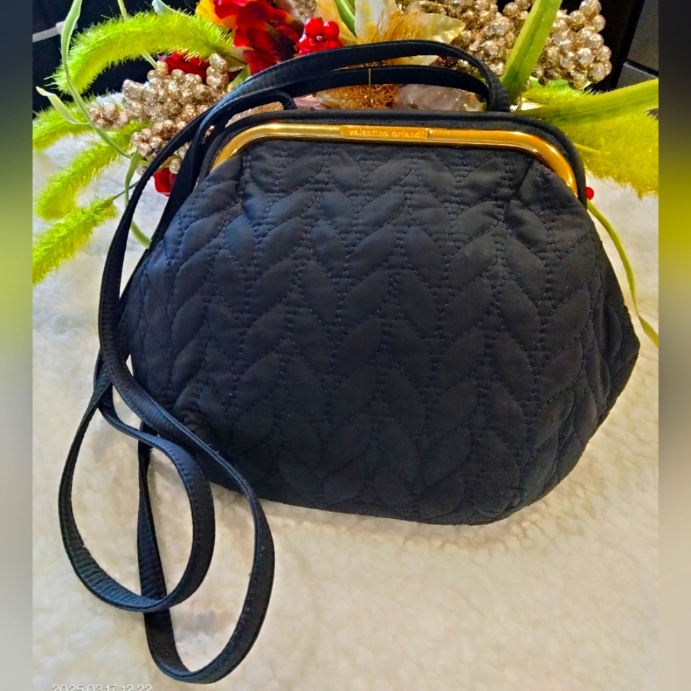 Valentino Orlandi black and gold quilted shoulder bag
